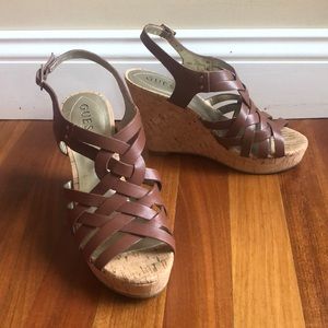 GUESS Brown Leather Wedges WORN ONCE